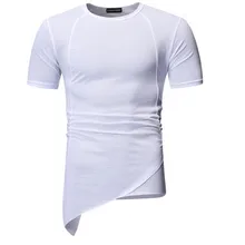 Summer Men's Short Sleeve T-Shirt Solid Color Streetwear Casual Sports Irregular Hem O-neck T Shirt M-2XL blue splited design round neck irregular hem t shirt