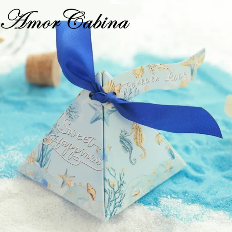 50 шт детский душ море животное синее Украшение коробки для конфет Свадебные вечерние принадлежности Гостевая бумага подарочная лента спасибо карта - Цвет: C
