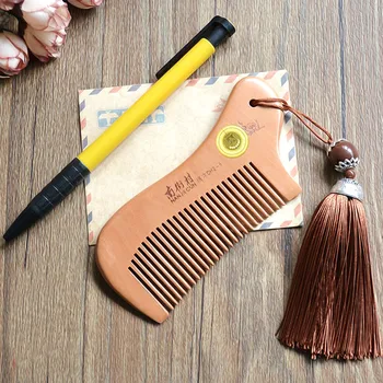 Party Favors Natural Peach Wood Mini Comb with tassel Close Teeth Head Massage Hair Care Tools Hairbrush Hairdressing Accessory 2