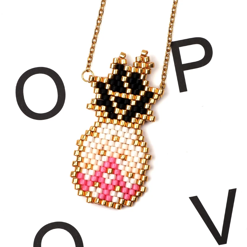

FAIRYWOO Miyuki Beaded Pink Pineapple Necklace & Pendant in Jewelry Fruit Gold Chain Collier Choker Gifts Sweet Delica Necklaces