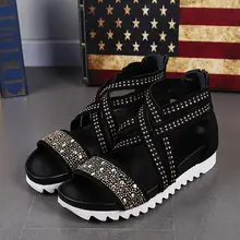 Новинка; мужские сандалии со стразами и пряжкой; мужская кожаная римская модная летняя повседневная обувь; пляжные сандалии на молнии