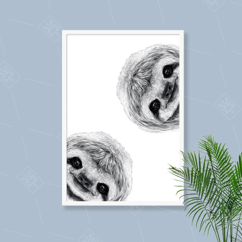 Абстрактный черно-белый Ленивец милые животные плакат Hd печать холст живопись Прекрасная Детская комната Декор стены художественные картины