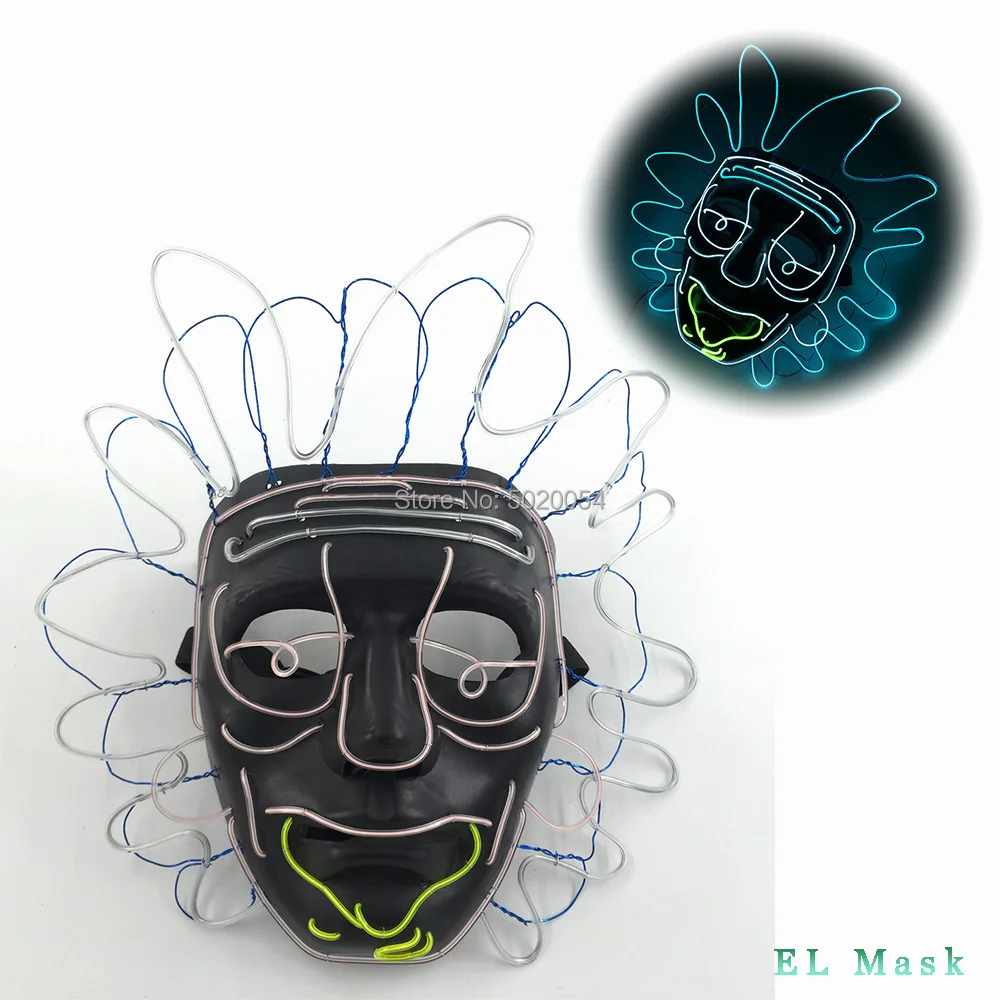 High Quality Movie&TV Rick and Morty EL Wire Glowing Mask Cosplay Rick Flashing Masks Halloween Party Collection Props