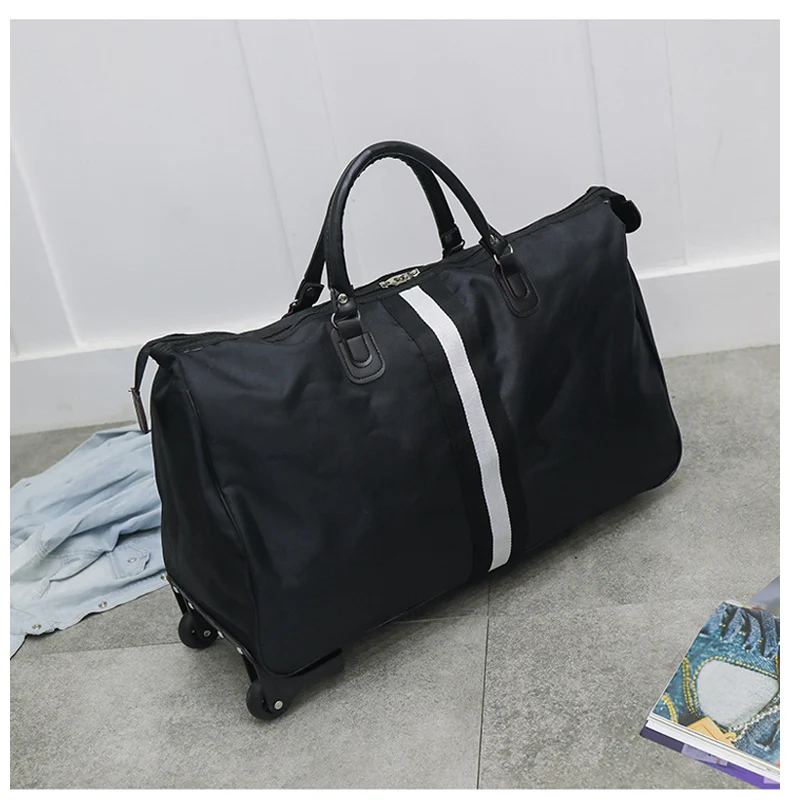 Полосатая сумка для переноски, водонепроницаемая нейлоновая сумка-тролли для путешествий, мужские дорожные сумки, складной чемодан с колесами XA225C
