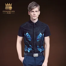 FANZHUAN Mens Hawaiian Shirt Male Casual Short Sleeve Printed Shirts clothing Asian Size M-4XL