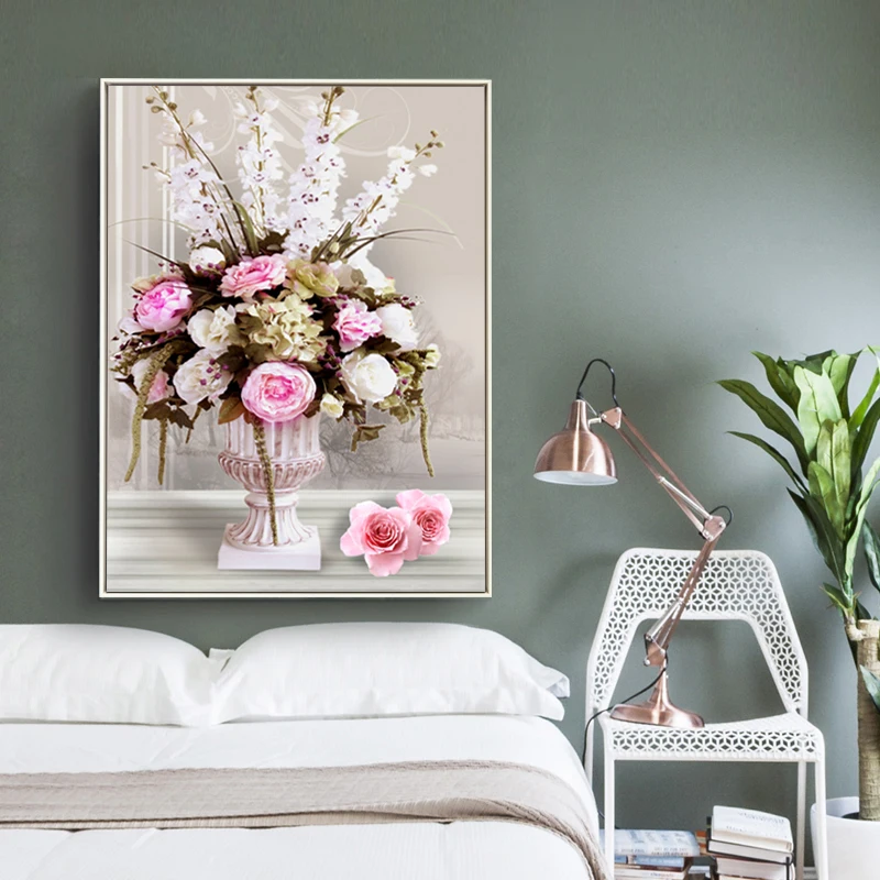 Zozack Counted Printed DMC Cross Stitch Patterns Embroidery Kits Rose Vase Sets For Home Decor Needlework