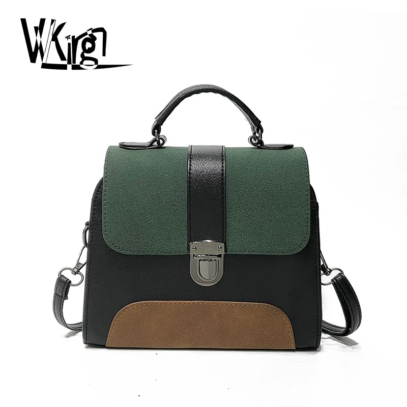 

VVking Brand 2018 Autumn And Winter New women's Bag Handbag Lady Contrast Color Diagonal Bag Frosted leather Retro Shoulder bags