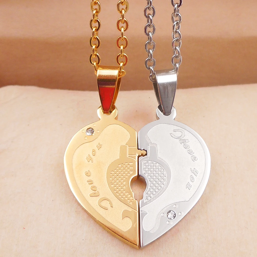 Cute Women Gold Silver Plated 316L Stainless Steel Jewelry Set Party Heart Rhinestone Couple Pendant Necklace EV-E188M | Украшения и
