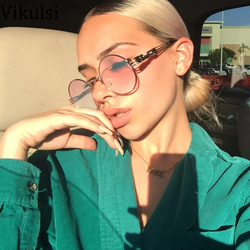 

Vintage Round Medium Size Yellow Brand Designer Pink Sunglasses Lady Cool Retro UV400 Women Sun Glasses Male Female ClearEyewear