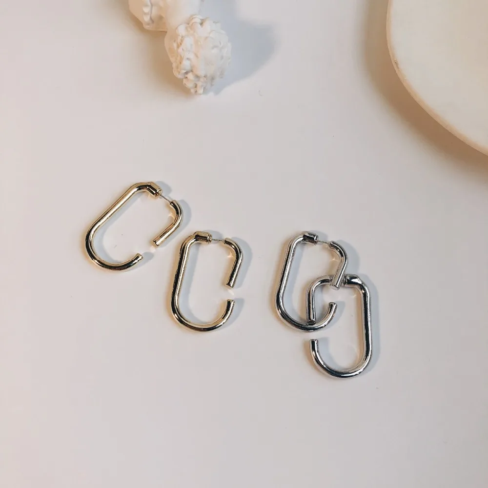 

HUANZHI 2019 new Korean Design Fashion Metal Silver Pin Double Sided Opening Geometric Earrings For Women Girl Party Gift