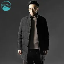 LinenAll men’s clothing down male winter thickening down outerwear male black stand collar down overcoat male medium-long QF