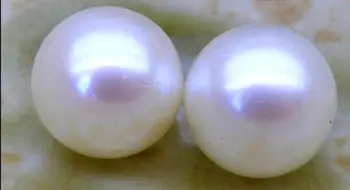 

AAA+9.5mm White South Sea Perfect Round Real Pearl Half Drilled Match Pair