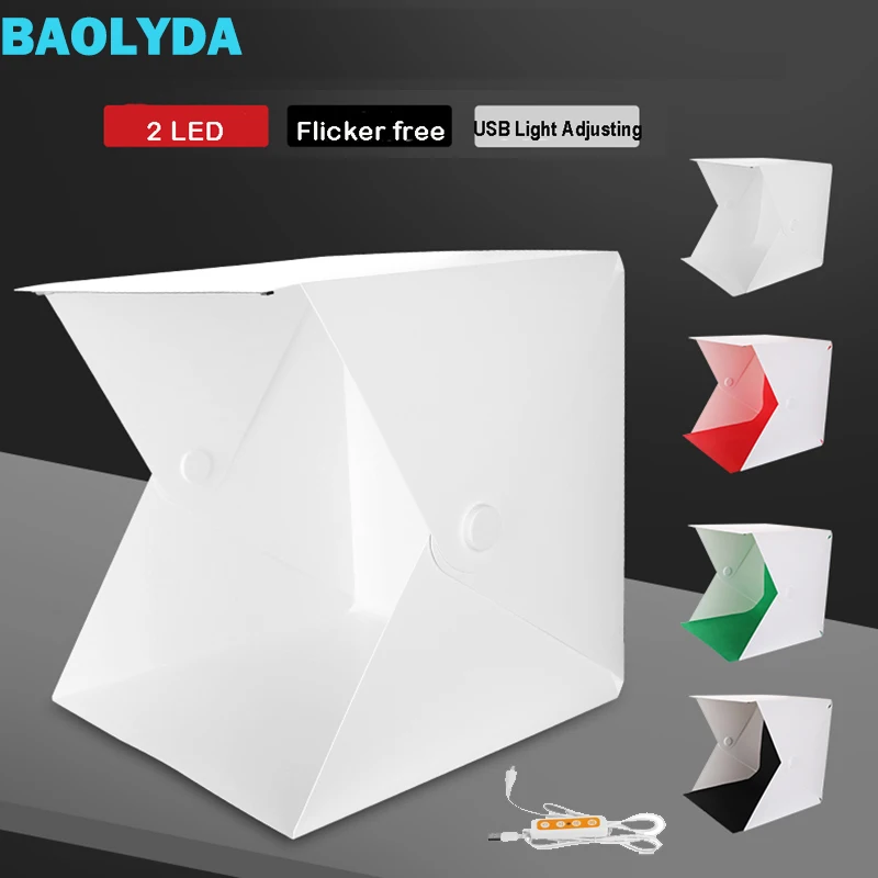 

Baolyda 2 LED Lightbox for Photography Portable Folding Box Photography Box 40*40 Photo Studio Adjustable Brightness Lightbox