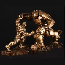 Limited Quantity 2pcs /Set Hulk VS Iron Man MK44 Statue Finish Painting Resin Staue Lmitation Bronze Statue Action Figure 34CM