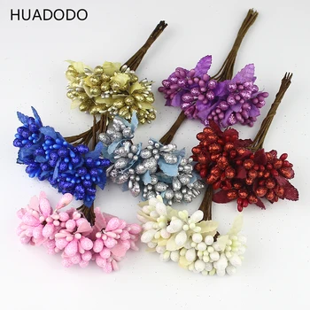 

HUADODO 10pcs Bright Artificial Stamen Handmade Flower Berry for Wedding scrapbook Decoration DIY wreaths fakeFlowers