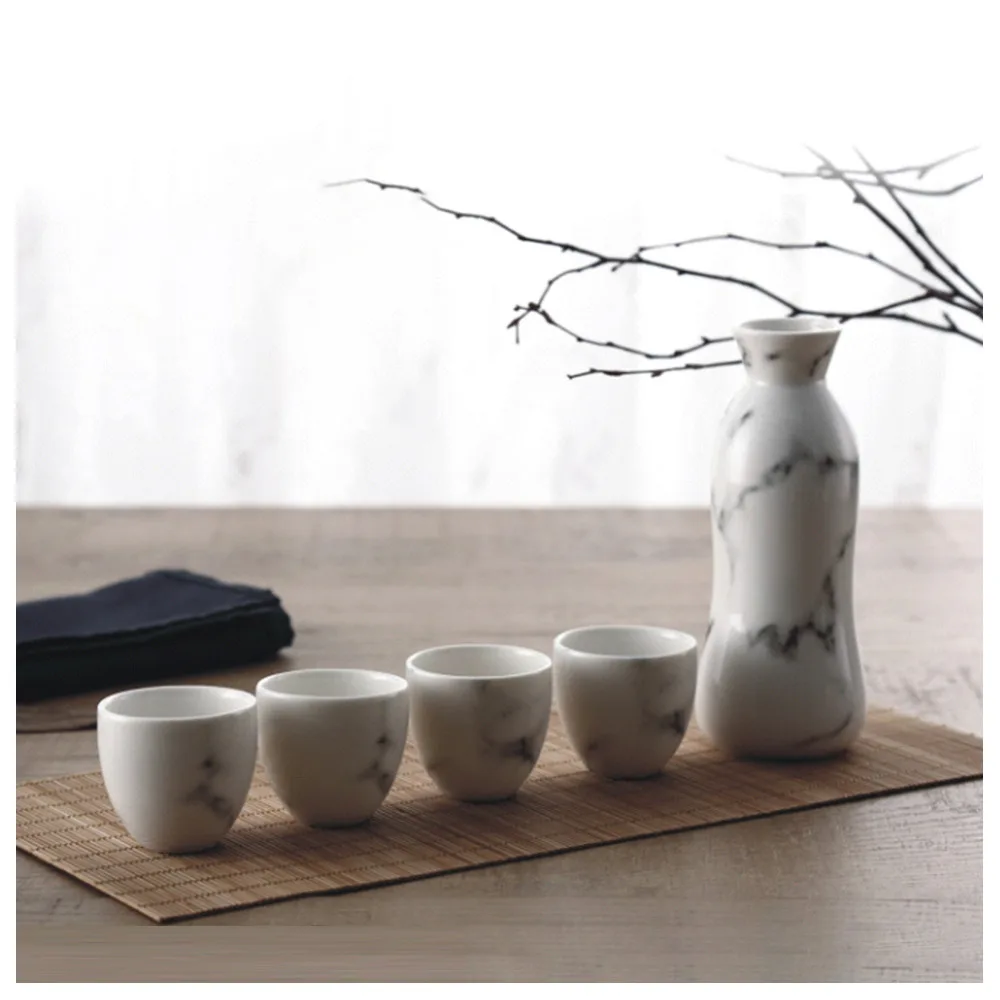 5 шт. керамические белые традиционные японские сервиз для Саке с мраморным дизайном