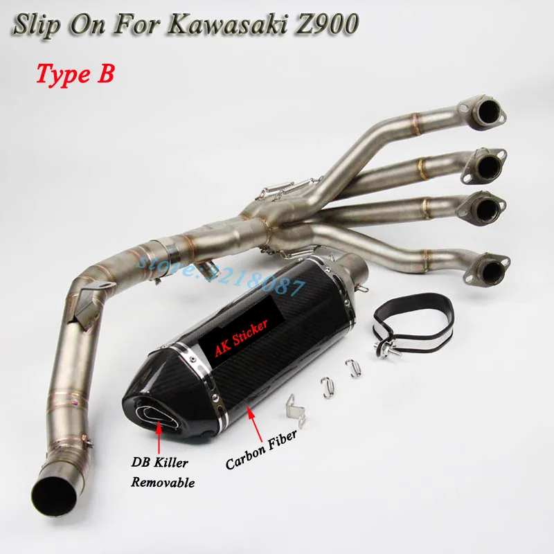 

Motorcycle Exhaust Full System Moto Carbon Muffler Pipe Escape Akrapovic Laer Marking with DB Killer Slip On For Kawasaki Z900