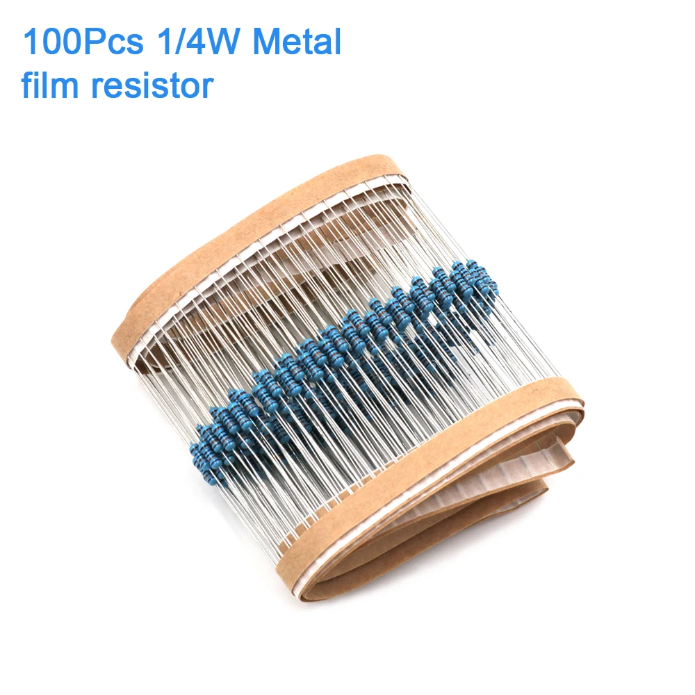 100 шт. 1/4 Вт 10R ~ 1 м 1% металлический пленочный резистор 100R 220R 330R 1K 2K 5 K 10K 100K 1M ohm