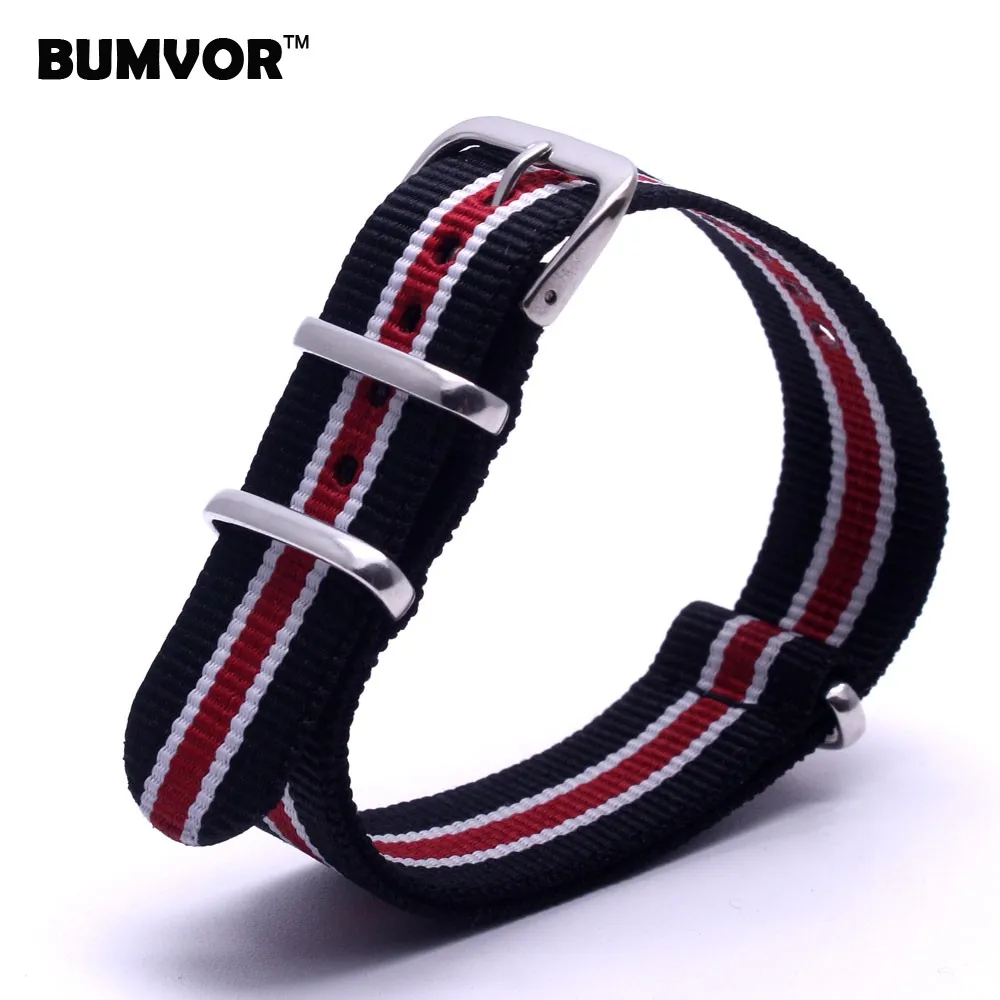 20 mm Stripe Navy Cambo White Nato Woven Fiber watchband 20mm Nylon