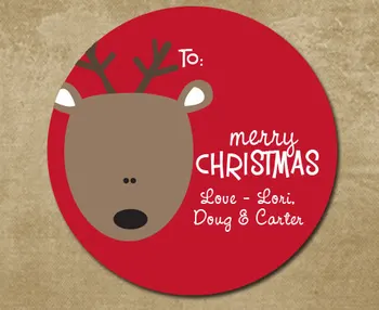 

Personalized Christmas Stickers - Christmas Reindeer Labels - Christmas Stickers, Round Holiday Label, Rudolph Stickers