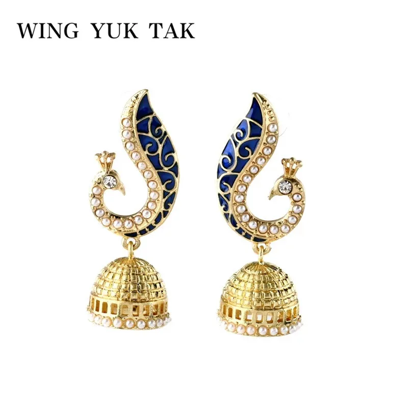 

wing yuk tak Bohemia Bird Earrings New Design Gold Color High Quality Beautiful Enamel Simulated Pearls Statement Stud Earrings