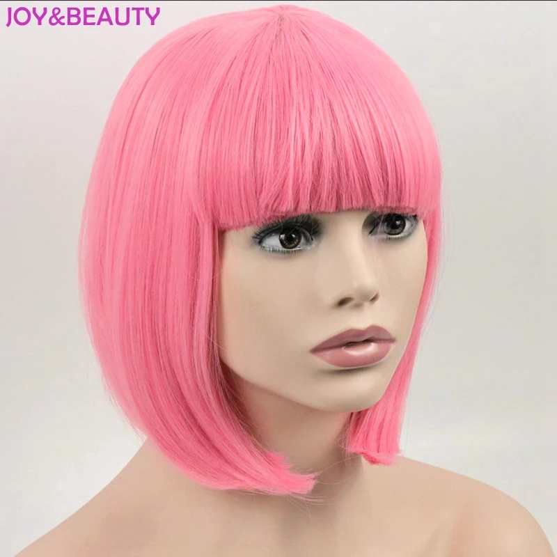 JOY& BEAUTY волосы короткие боб прямой парик синтетические волосы косплей парик высокая температура волокно розовый длинные 12 дюймов женские парики