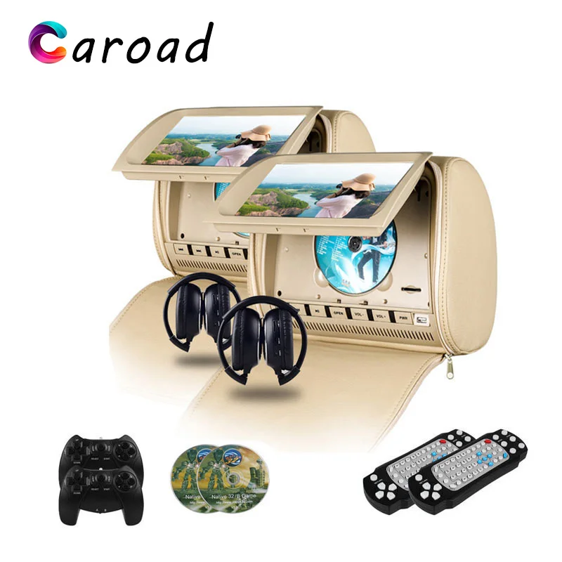 

Caroad 2PCS 9 Inch Car Headrest Monitor DVD Video Player 800x480 Zipper Cover TFT LCD Screen Support IR FM USB SD Speaker Game