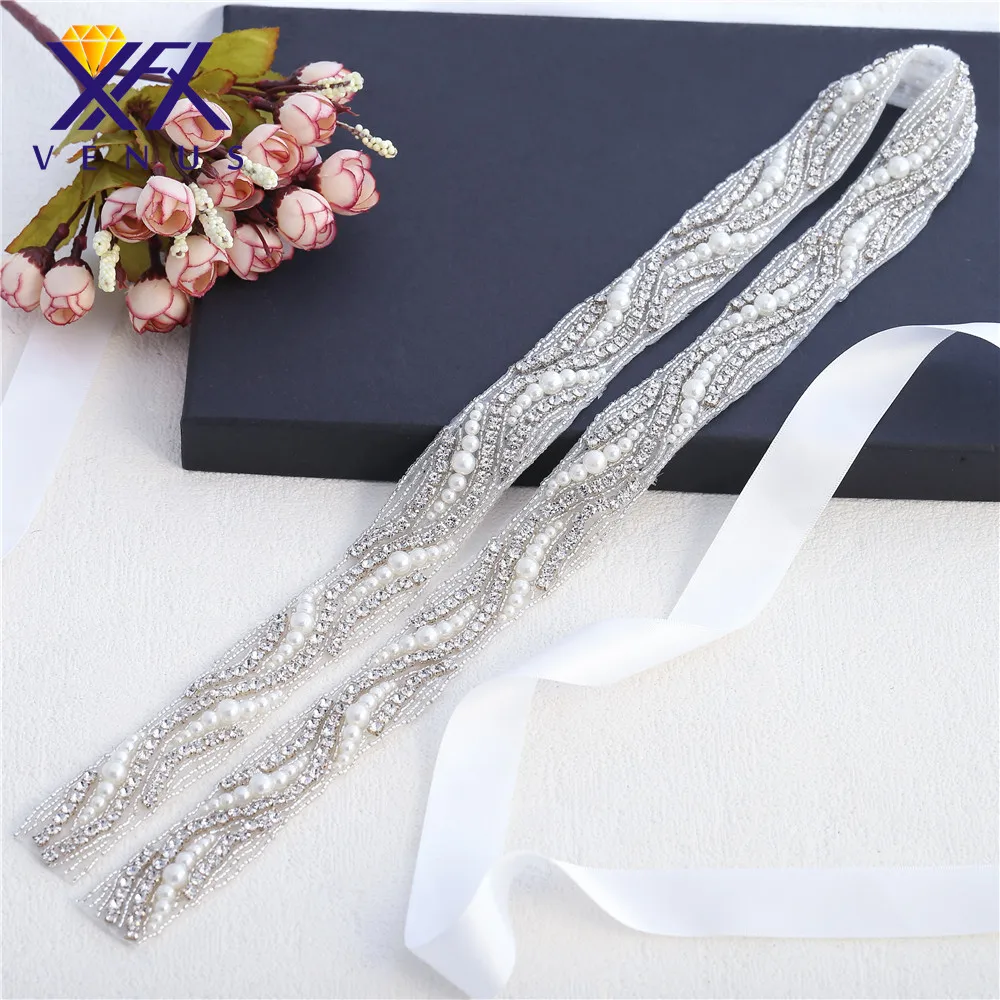 

XINFANGXIU (10 Yards) Wholesale Beaded sewing bridal rhinestone trim pearl applique trim for wedding dress sash by Iron on