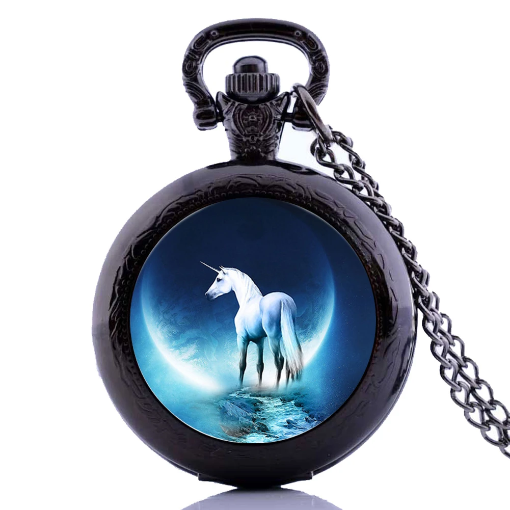 Antique Punk White Unicorn Mens Kids Womens Boys Quartz Pocket Watch