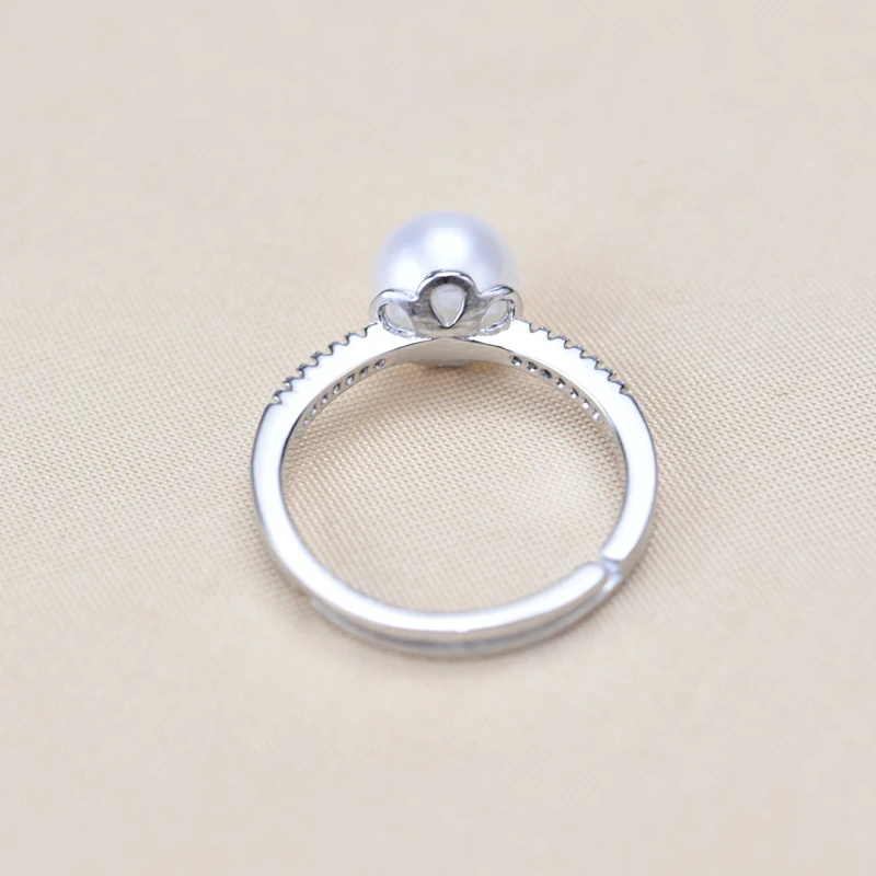 ZHBORUINI кольца с натуральным пресноводным жемчугом 8-9 мм AAA Циркон 925 пробы серебряные ювелирные изделия кольца для женщин подарок
