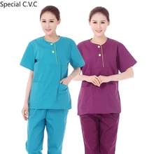 Женская мода скраб набор медицинская Униформа неправильный вырез топ и брюки