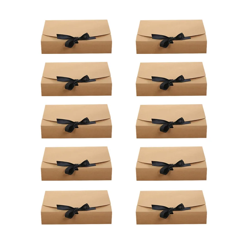 khaki 10 шт Картон Крафт бумажная коробка для конфет крафт-ткань подарочные упаковочные коробки для свадебной вечеринки, дня рождения Подарочные коробки для конфет с лентой - Цвет: khaki