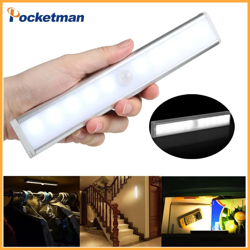 

LED Rechargeable Wireless Motion Sensor Emergency Night Lights Warm/White 300lm 10 LEDs Bar Light With Magnetic Strip