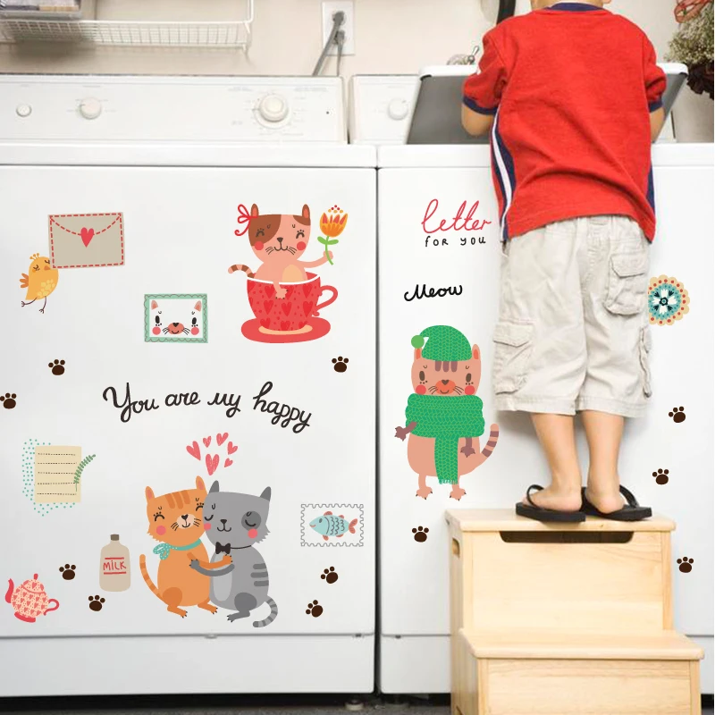 145*48cm Cartoon Cats Kitchen Wall Stickers Lovely Animals Home Decor for Kids Room Art Decorative Vinyls for Walls Waterproof