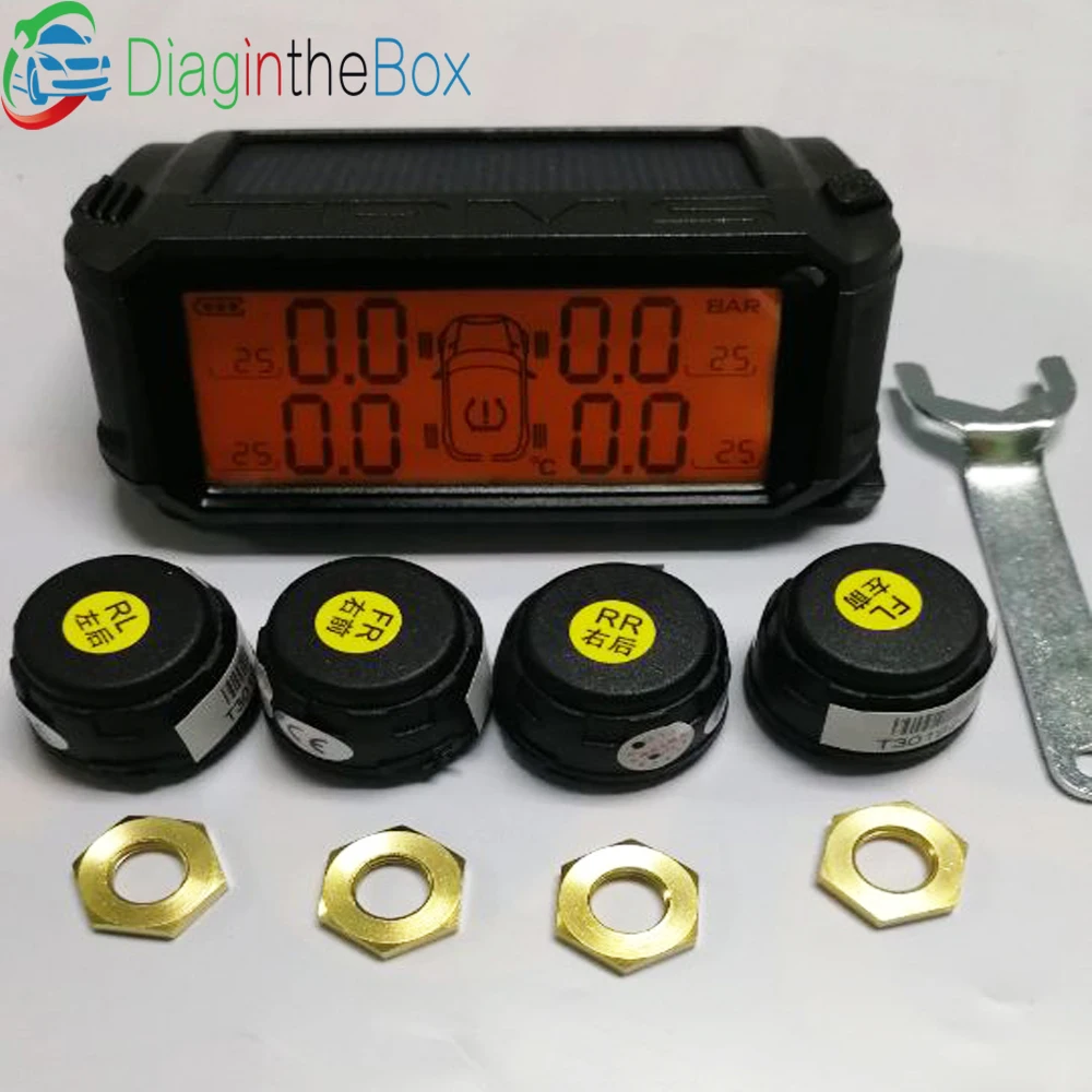

Solar TPMS Wireless Tire Pressure Monitoring System Solar Car Monitor TMPS Control Systems Alarm Tyre Pressure External Sensors