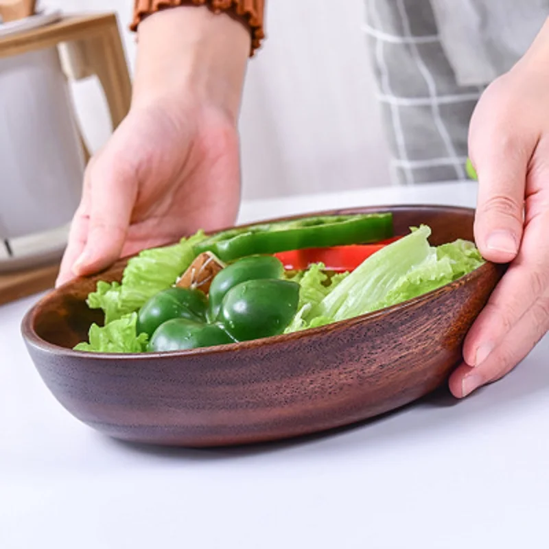 

Creative Natural Wooden Plate Flat Salad Bowl Salad Plate Wooden Tableware Wooden Dish