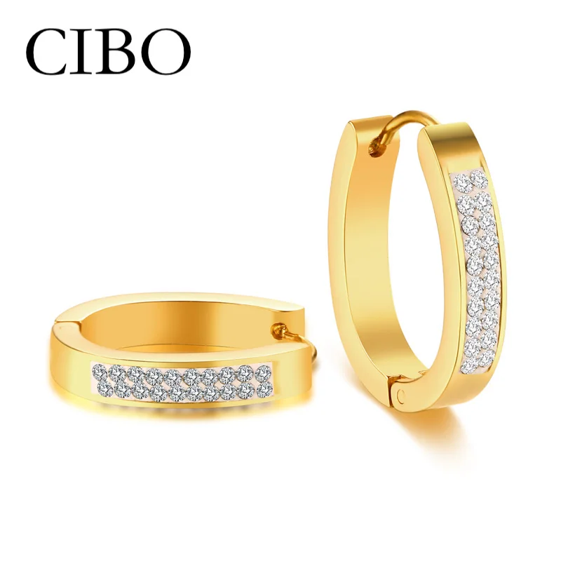 

Fashion Gold Silver Color Fashion Stainless Steel Jewelry CZ Zircon Hoop Wedding Earrings for Women Gold Hoop Earrings