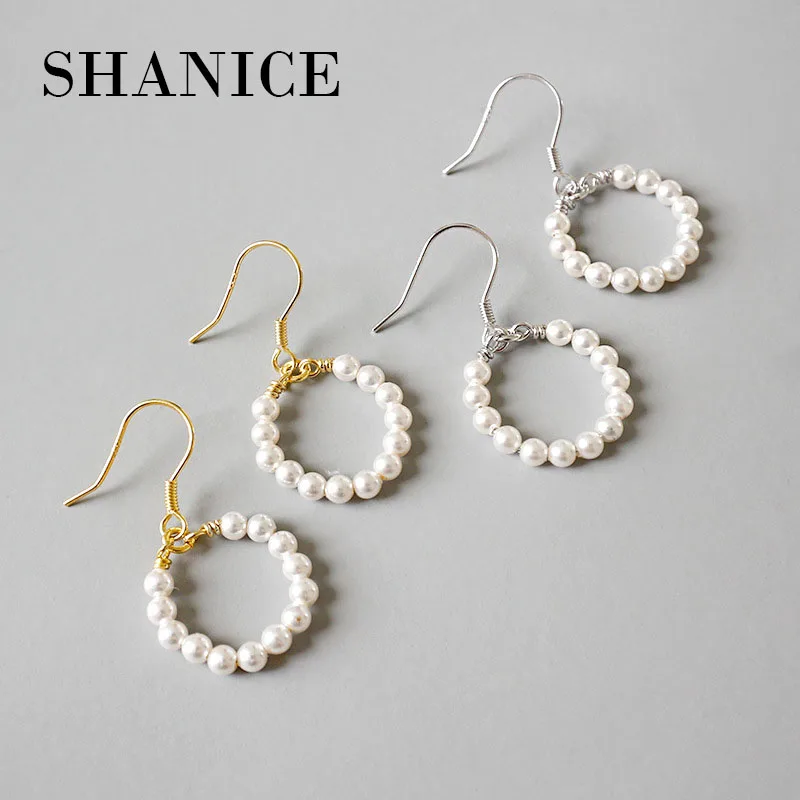 

SHANICE 925 Silver drop Earrings round circle with shell pearl women's multilayer hollow pendant earrings fashion jewelry gift