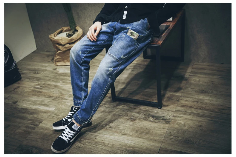Mwxsd Брендовые мужские джинсы-шаровары Штаны Маленькие ноги мужчины прилив брендовые джинсы Мужские Молодежные японский Свободные Брюки