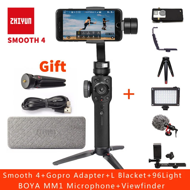 Zhiyun Smooth 4 Карманный 3-осевой бесщеточный шарнирный стабилизатор для камеры для iPhone samsung S8 gopro56 PK DJI Osmo 2 Smooth Q eyemind s5 - Цвет: whote kit
