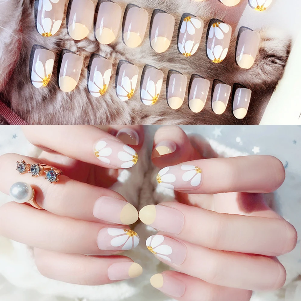 

Manicure Finished Detachable Fake Nails 24 Pieces of Nail Stickers Back Glue Dull Polish Nail Art Decorations Fake Nail Tips