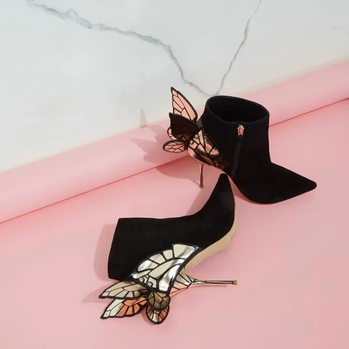 

Autumn newest butterfly designs high heel boots pointed toe thin heels woman boots wings pattern ankle boots