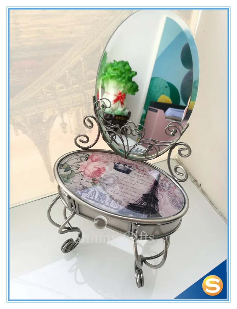 

Paris Fashion Design Desk Type Glass Jewelry Box with Mirror Stand