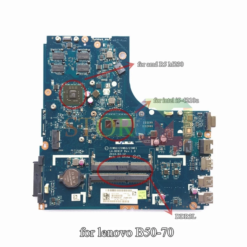 Материнская плата NOKOTION для ноутбука lenovo B50-70 ZIWE1 ZIWB2 ZIWB3 LA-B091P i5-4210U R5 M230 ddr3L |