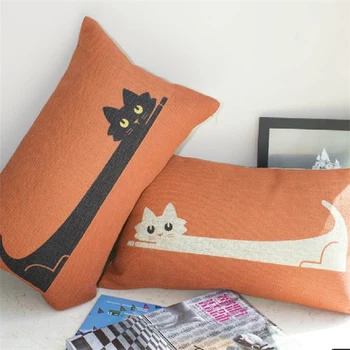 

30*50CM Cute Black White Cat pillowcases Decorative Linen Waist cushion cover lumbar pillow covers sofa Rectangle