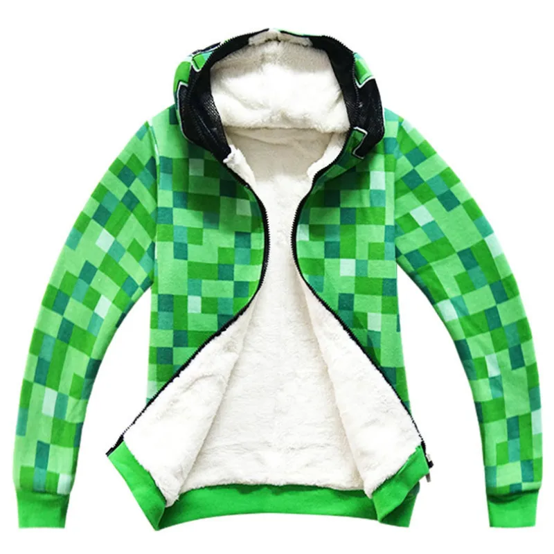 

Kids Boys Halloween Minecraft Costume Green Sweatshirt with Hat Clothes Winter Hoodie Coat For Children Winter Jacket Outfit