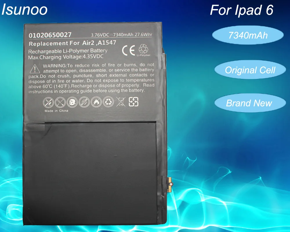 ISUNOO Новый 7340mAh A1547 Сменный аккумулятор для ipad 6 Air 2 A1566 A1567 с инструментами ремонта |