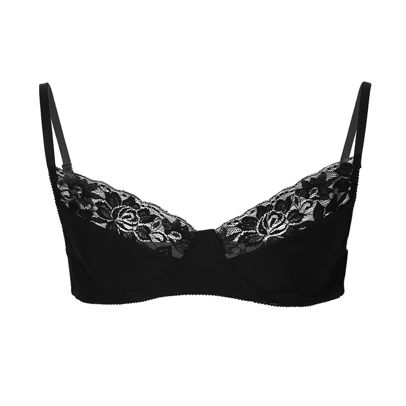 TiaoBug Мужское нижнее белье SISSY Bralette из гладкой ткани, кружевной топ без косточек для мужчин с регулируемым плечевым ремнем, сексуальный эротический Топ - Цвет: Black