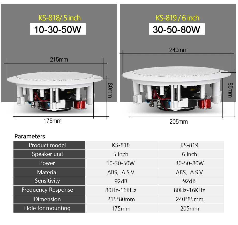 Cheap Oupushi Home Theater System 250W AV Karaoke Amplifier 8 Ohm Digital Stereo Echo Ceiling Speaker 30W Coaxial Wall Speaker 4