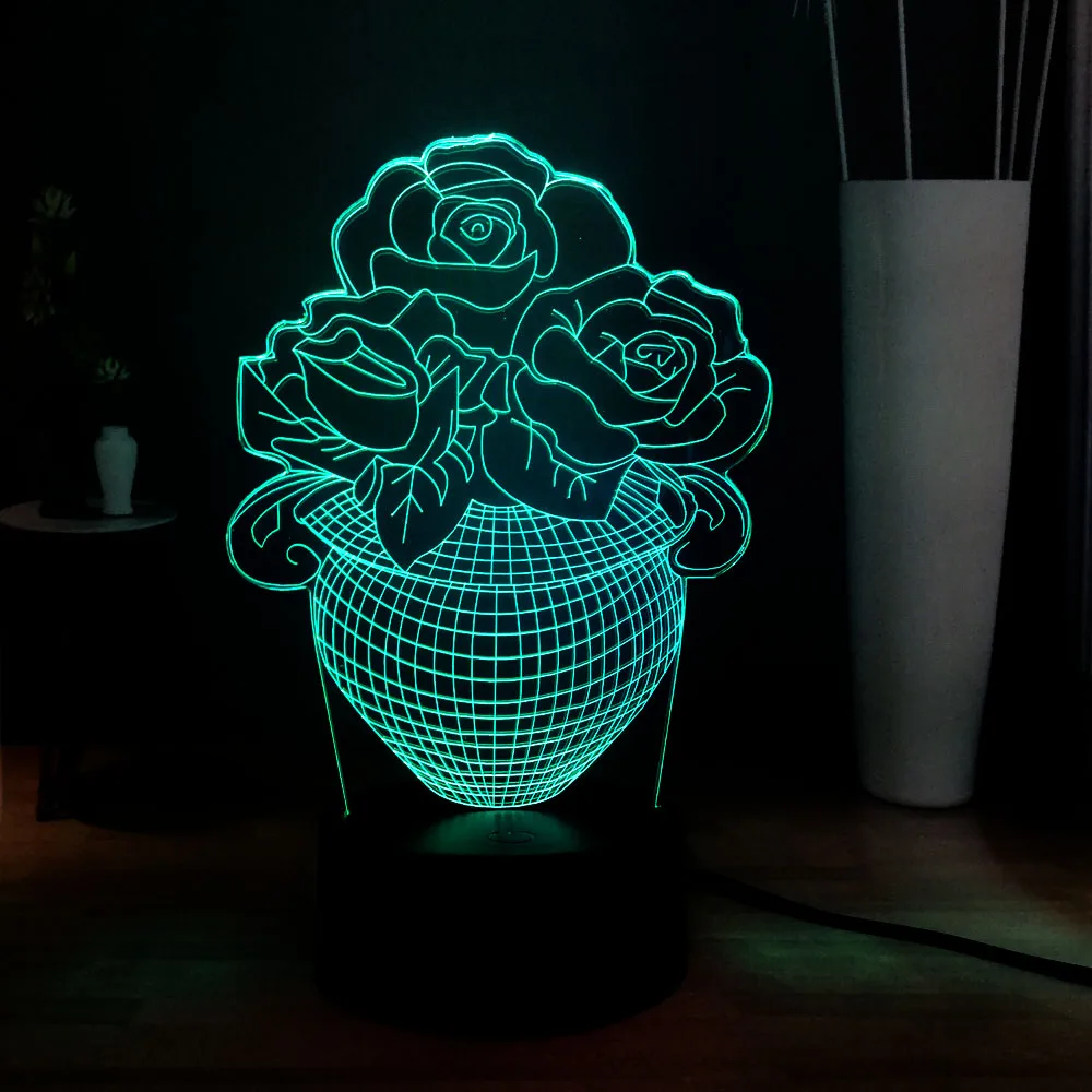Романтический подарок Rose3D Новинка Иллюзия ночник 7 цветов вспышка молния светодиодный ночник для детей прикроватная лампа для девочек фестиваль подарок